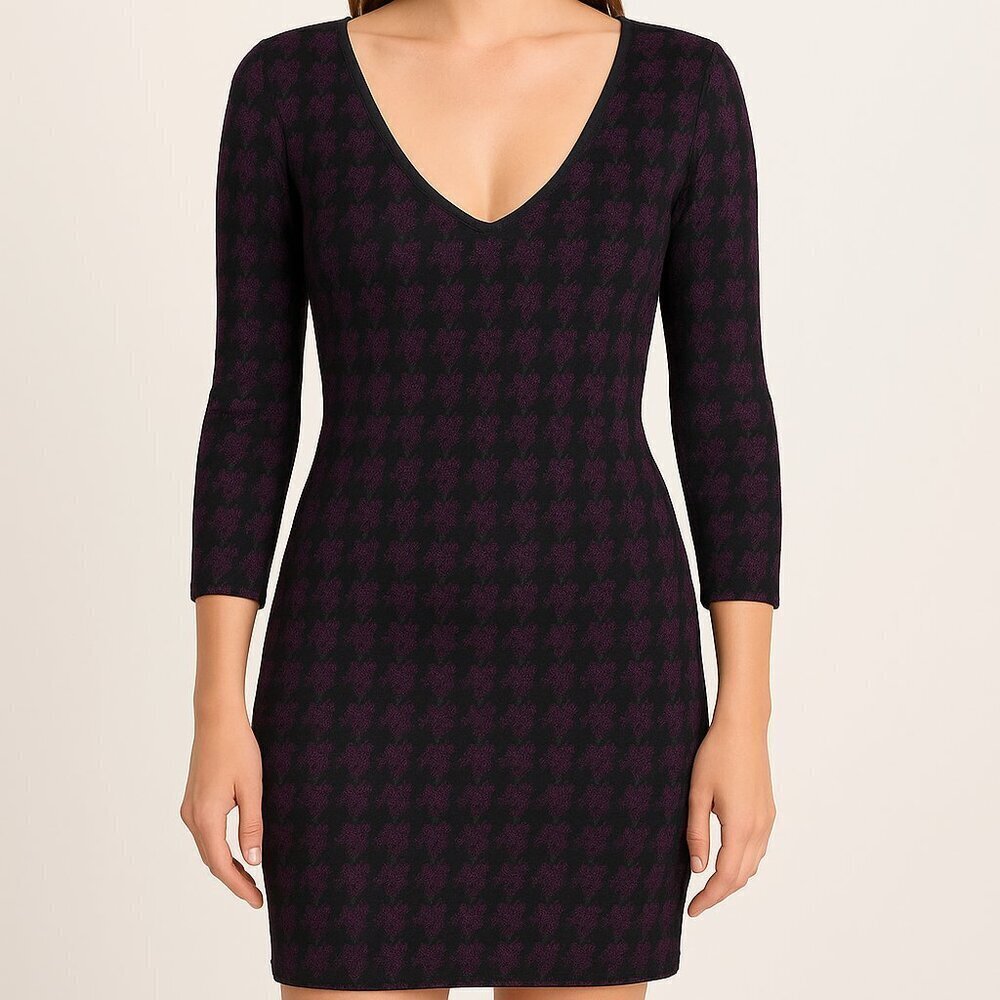 Marciano Purple Black Houndstooth Glitter Bodycon Mini Dress Size Small